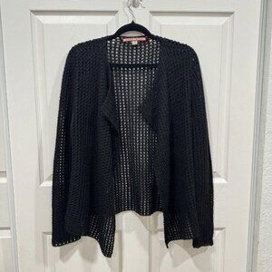 Womens BEYOND THREADS PERU Black Cardigan 90% Baby Alpaca Medium M Crochet‎ Knit